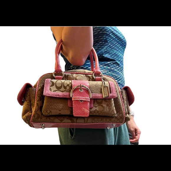 Vintage Coach Soho Buckle Carry All Satchel Pink Tan - Picture 11 of 15